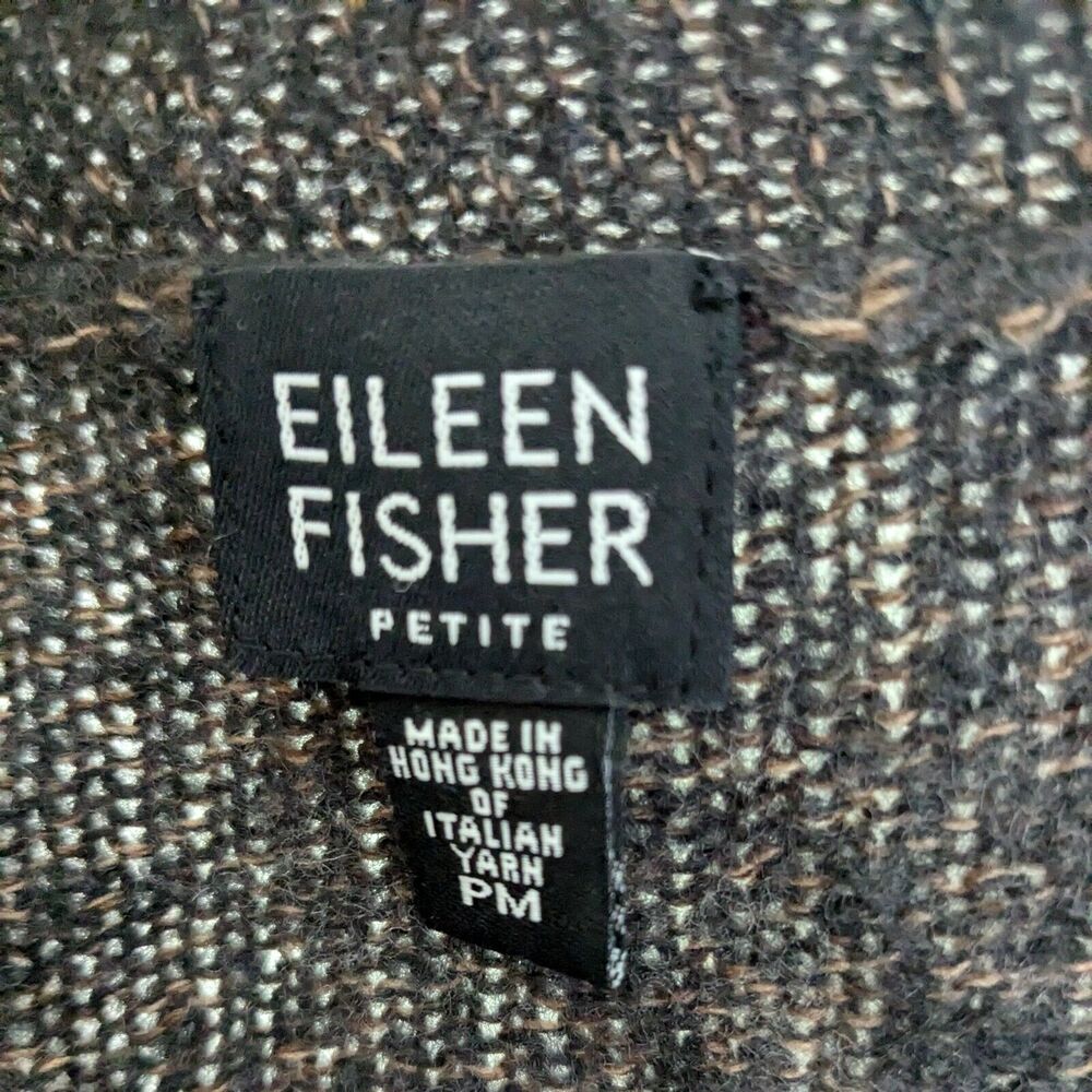Eileen Fisher Cardigan Sweater PM Brown Black Wool Blend Long Open Duster Work - Picture 9 of 11